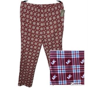 MICHAEL KORS Pajama Pants Plaid Pull-On Pockets Loungewear Logo MK Men L Red NWT